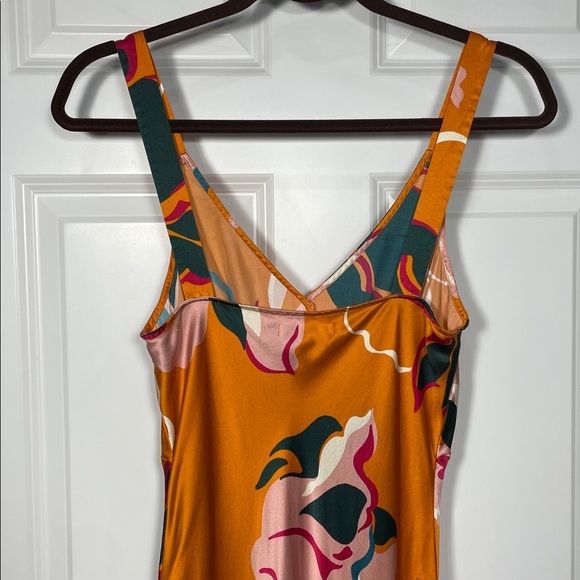 Reformation Daytona Silk Dress Medium Sleeveless Orange Floral Midi V Neck - Picture 5 of 16